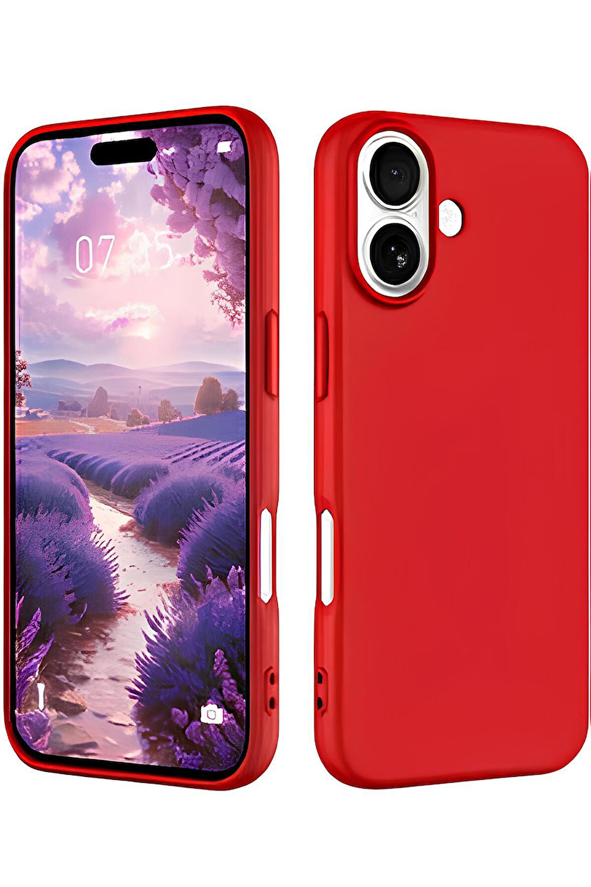 İphone 16 Uyumlu Içi Kadife Silikon Lansman Kılıf Yumuşak Doku Hissi Kapak - Kırmızı