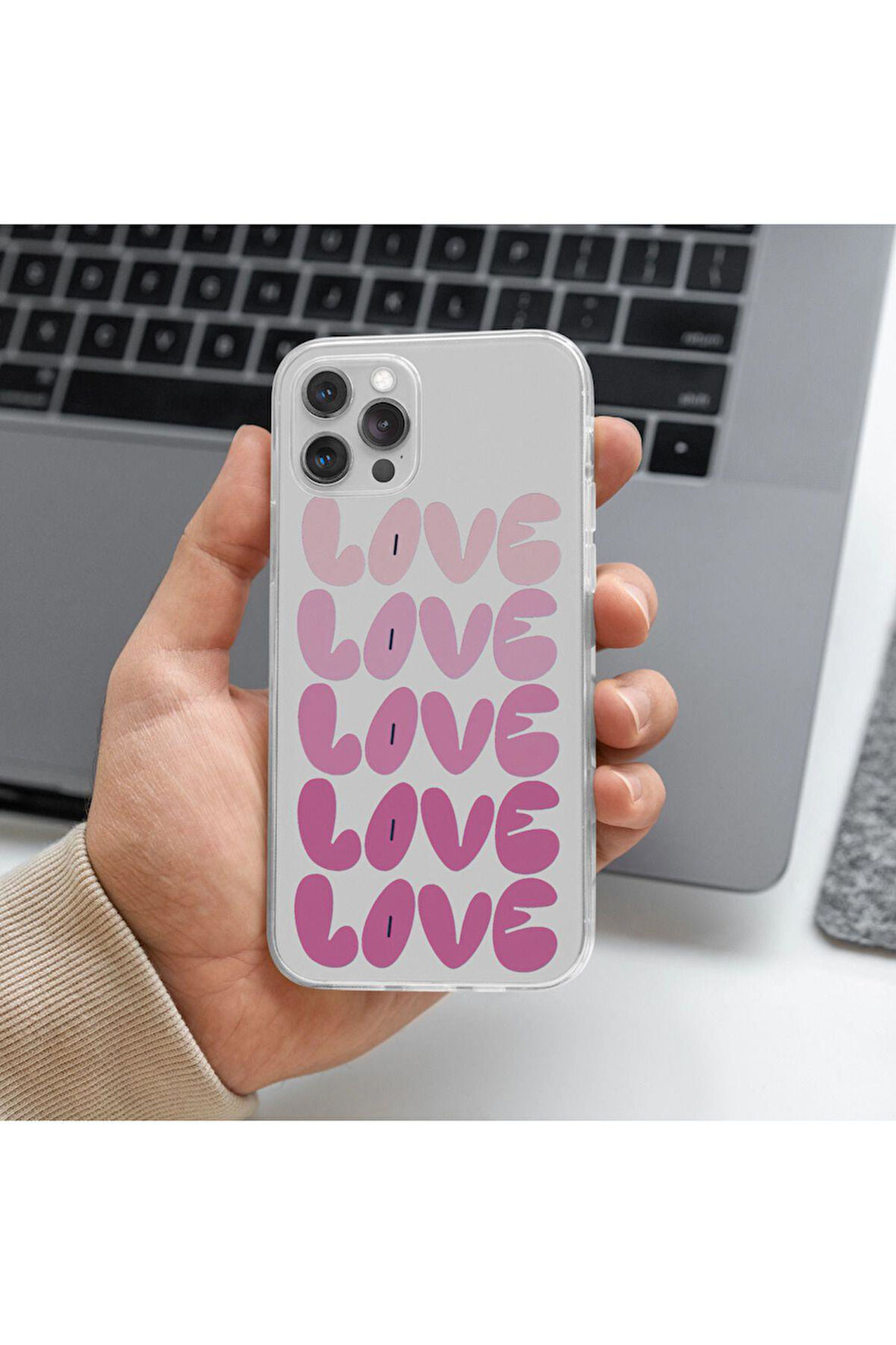 İphone 16 Pro Uyumlu Love Tasarımlı Premium Şeffaf Telefon Kılıfı
