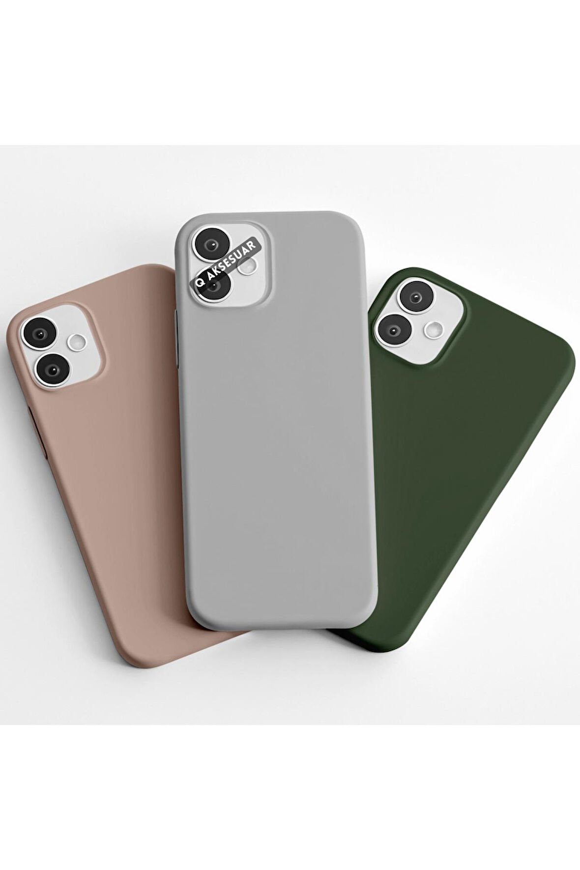 İphone 17 Uyumlu 3'lü Set Basic Telefon Kılıfı Kum Pembe-Gri-Haki