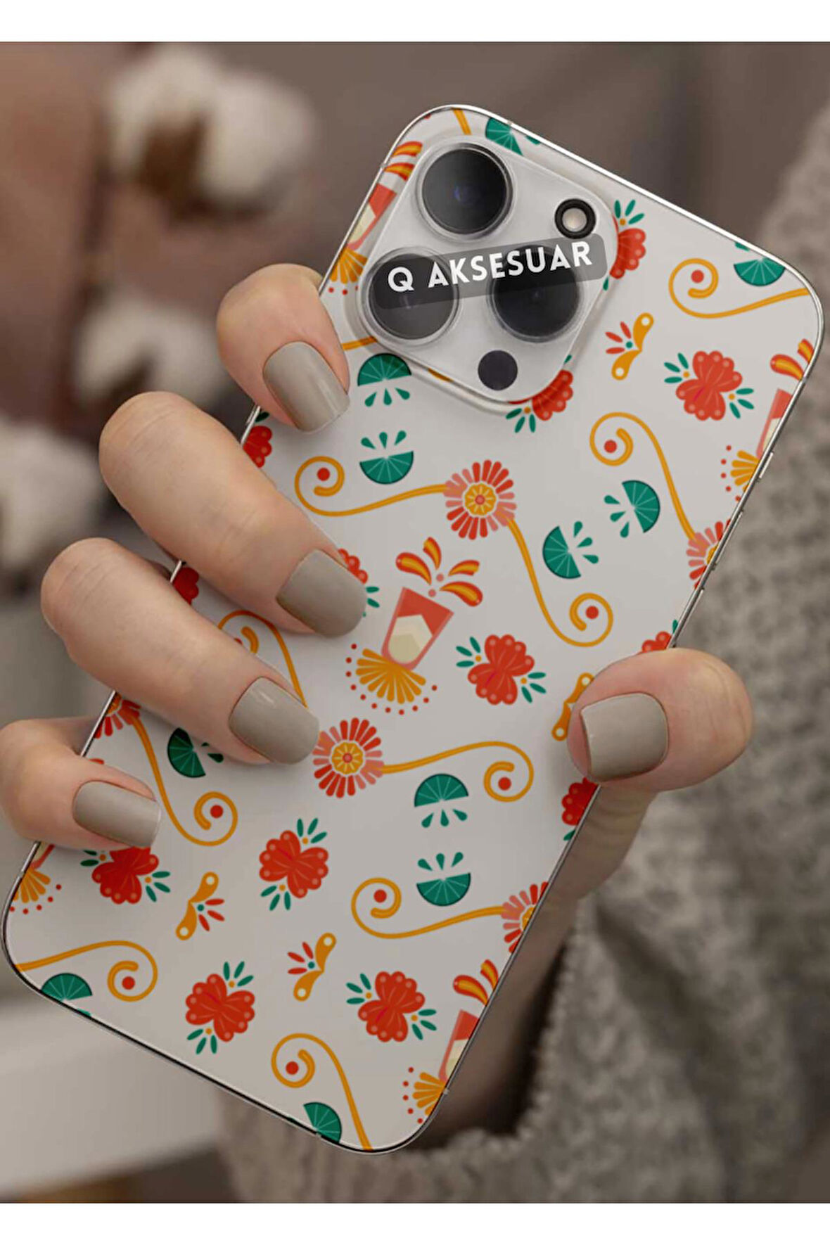 İphone 17 Pro Max Uyumlu Turuncu Desen Tasarımlı Şeffaf Telefon Kılıfı Kapak Case