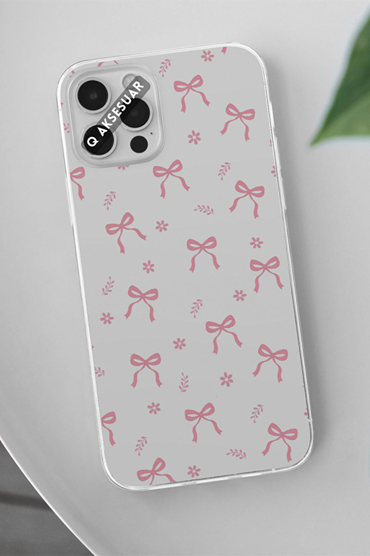 İphone 6 Uyumlu Pembe Kurdele Tasarımlı Şeffaf Telefon Kılıfı