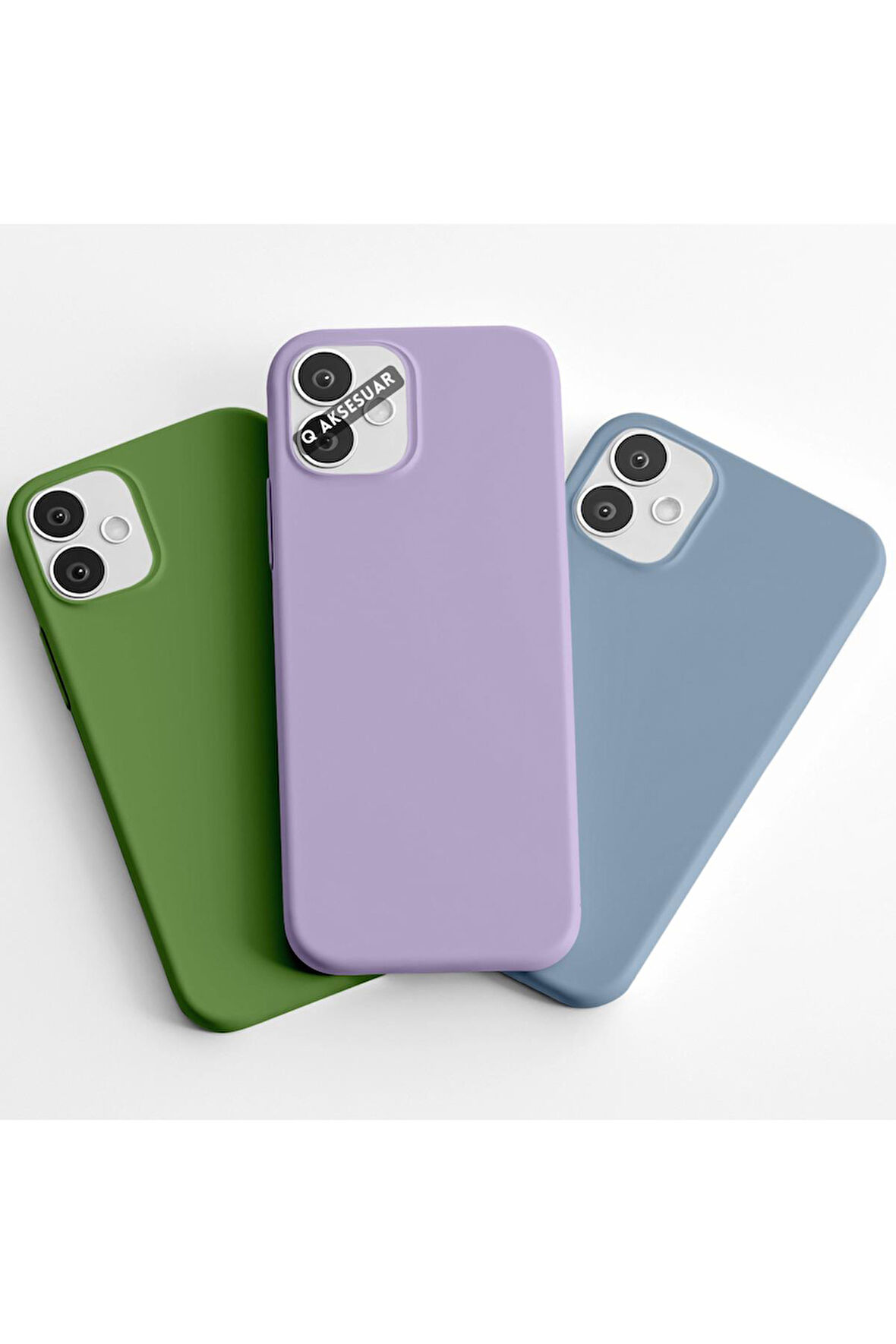 İphone 7 Uyumlu 3'lü Set Basic Telefon Kılıfı Fıstık Yeşil-Lila-Bebe Mavi