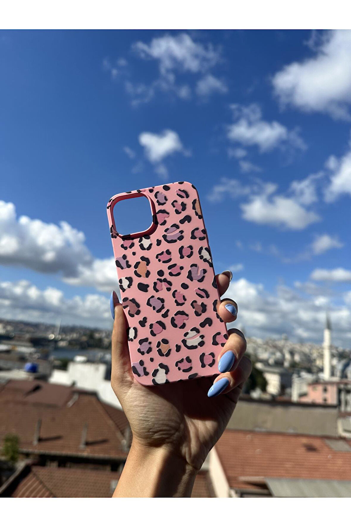 İphone 7 Plus Uyumlu Renkli Leopar Dsen Tasarımlı Telefon Kılıfı - Krem