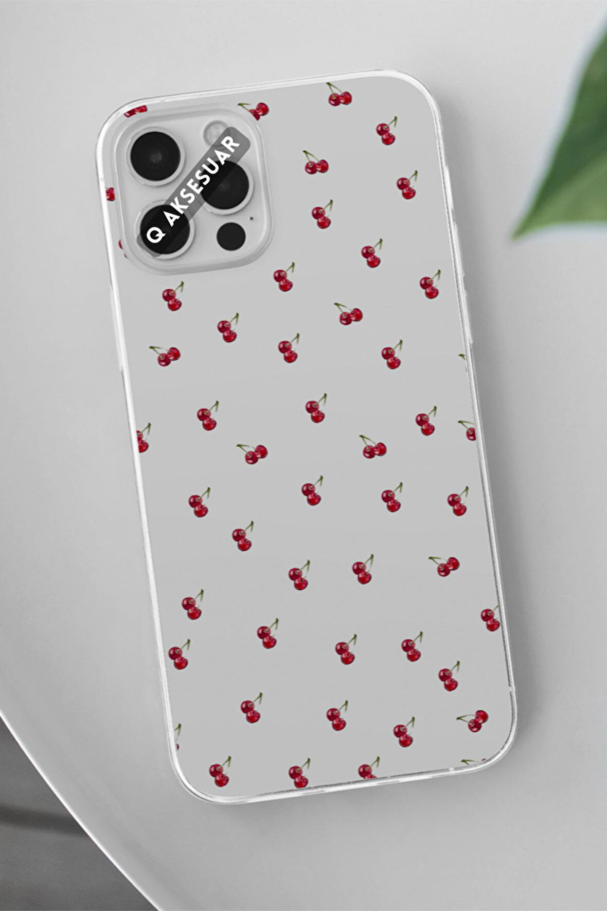 İphone 7 Plus Uyumlu Mini Kiraz Tasarımlı Şeffaf Telefon Kılıfı