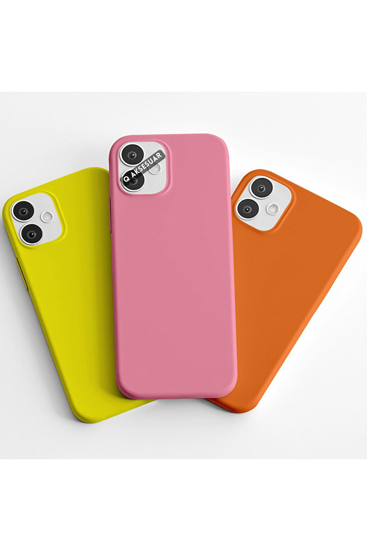 İphone X Uyumlu 3'lü Set Basic Telefon Kılıfı Koyu Sarı-Şeker Pembe-Turuncu