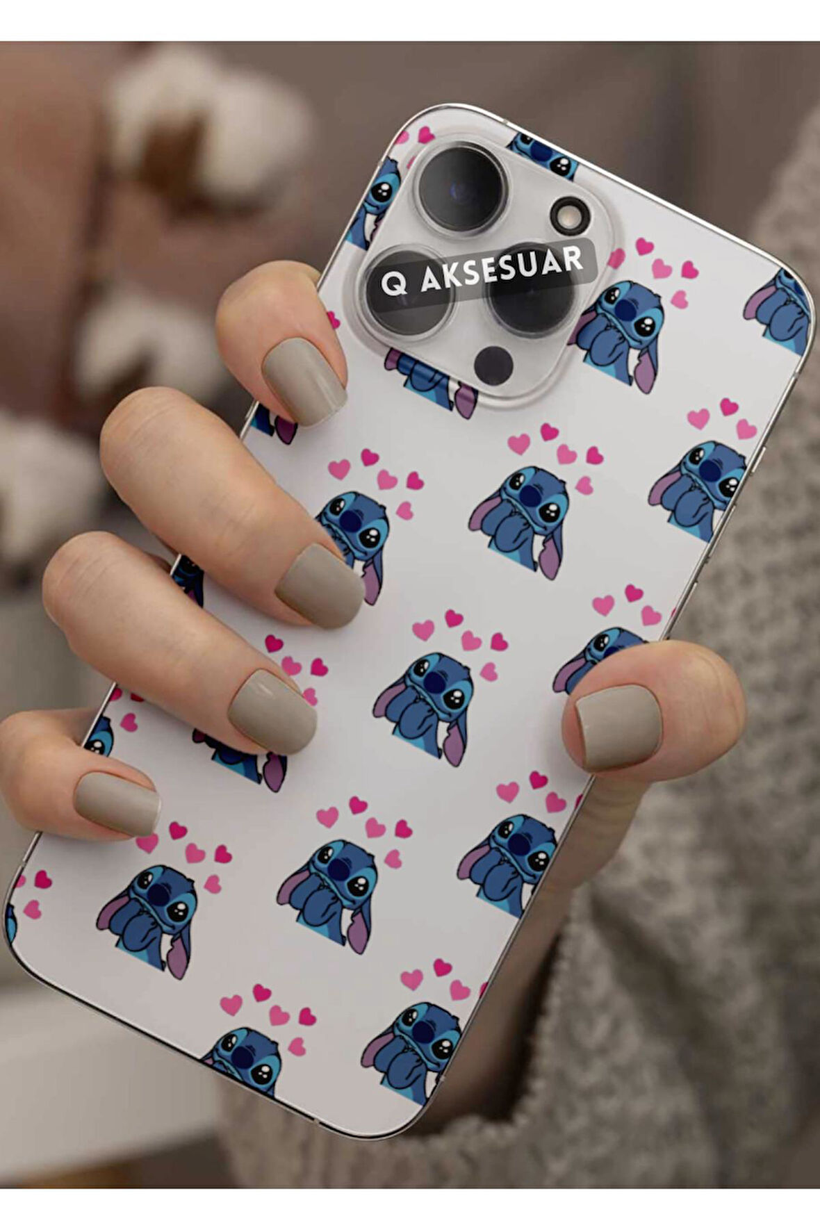 İphone X Uyumlu Stitch Tasarımlı Şeffaf Telefon Kılıfı Kapak Case