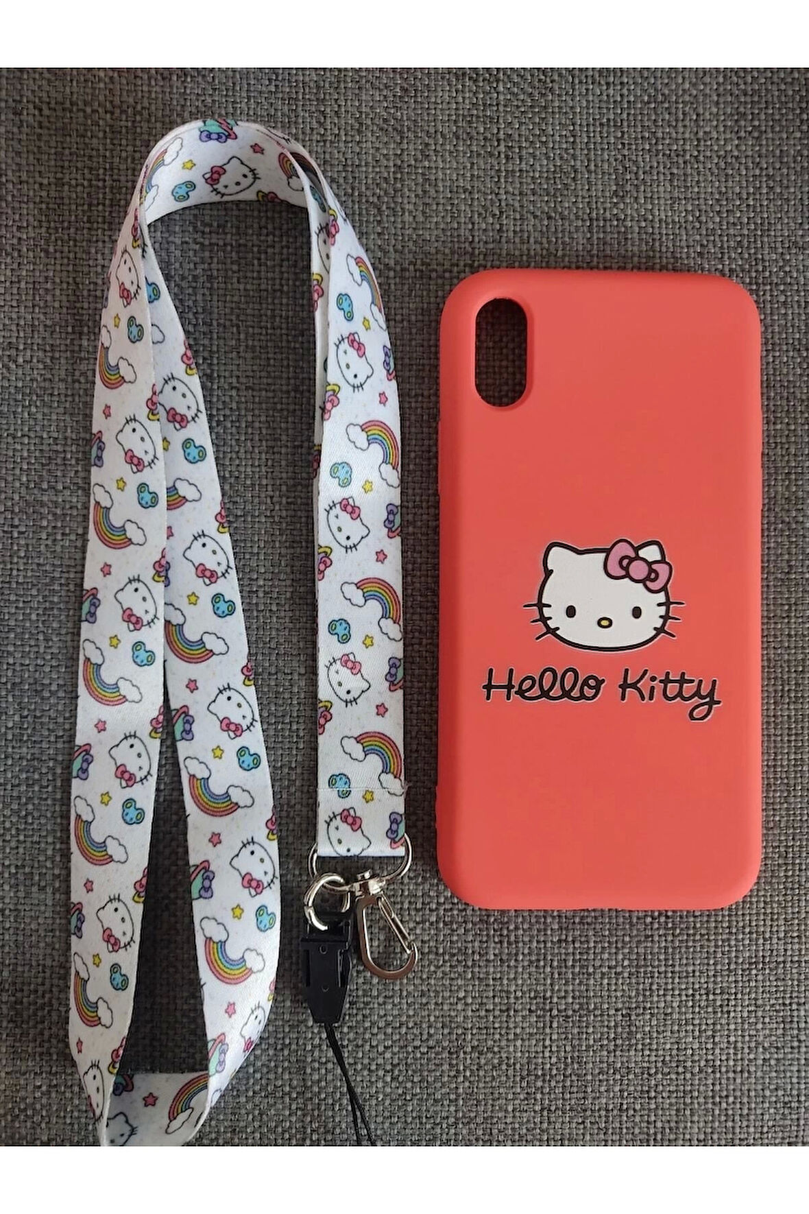 Iphone X Iphone Xs Hello Kitty Tasarım Telefon Boyun Askılı Set Kılıf