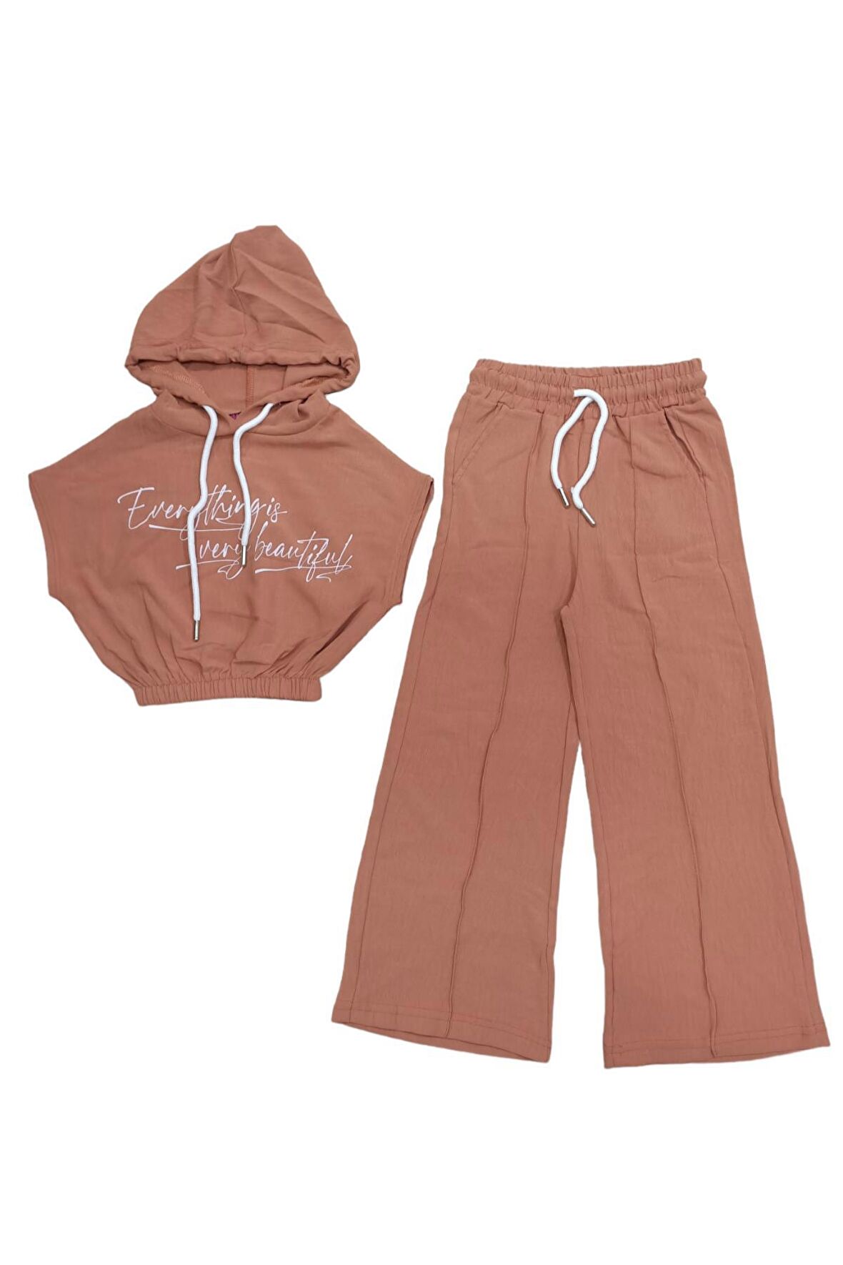 Kız Çocuk Everythink Yazı Desenli Crop Tişört Pantolon Takımı