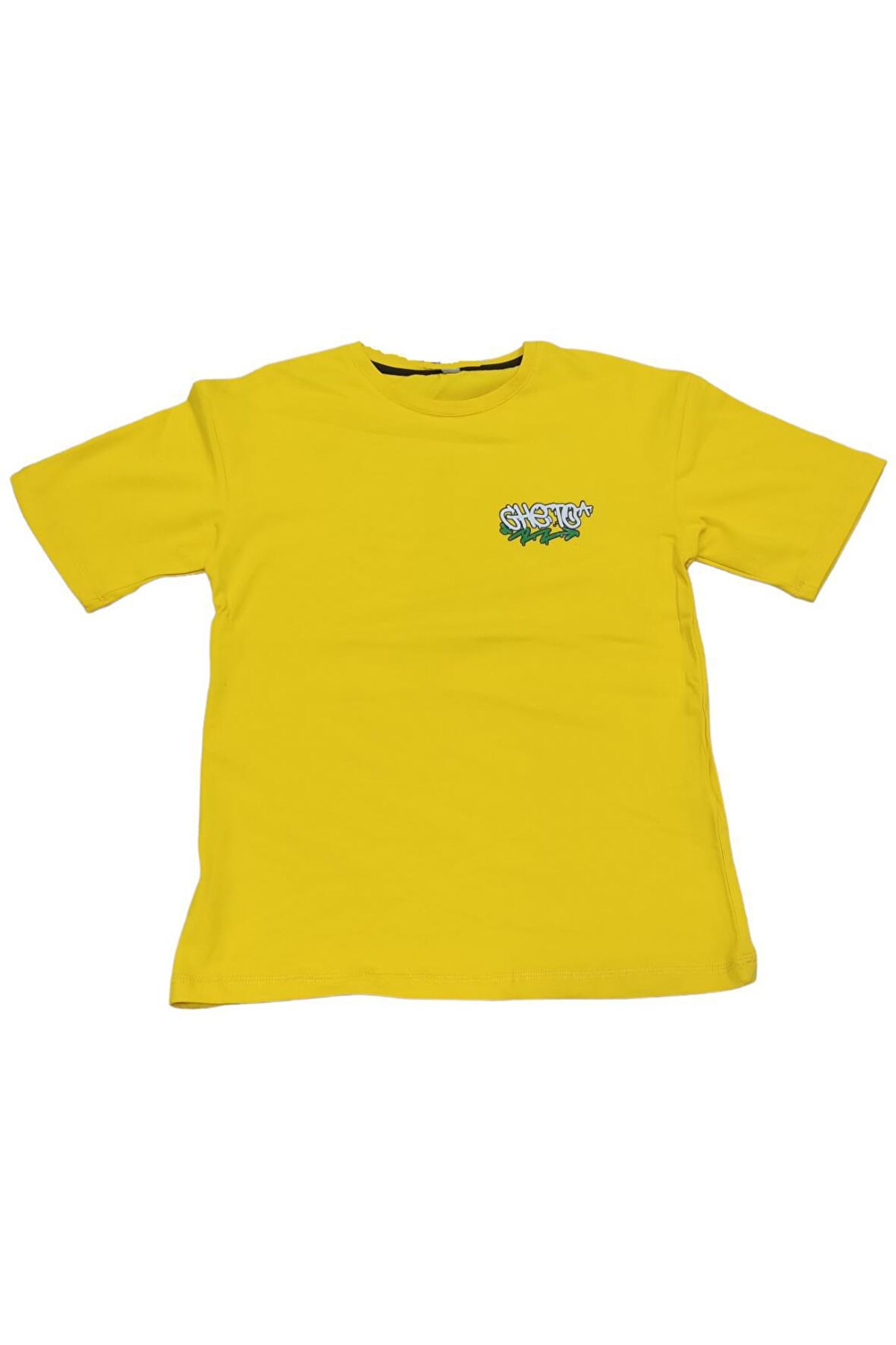 Erkek Çocuk/Kız Çocuk Çift Taraf Gheto Yazı Ayıcık Desenli Oversize Tişört Sarı