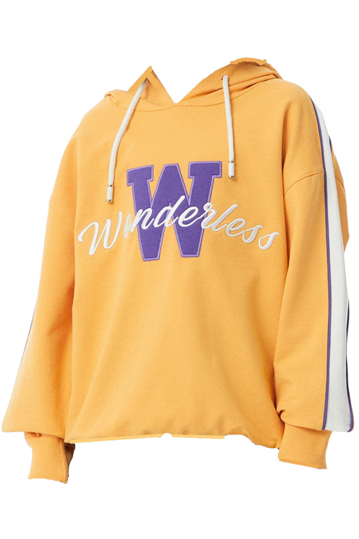 Kız Çocuk Wonderless Yazı Desenli Kolları Şeritli Kapüşonlu Hardal Sweatshirt