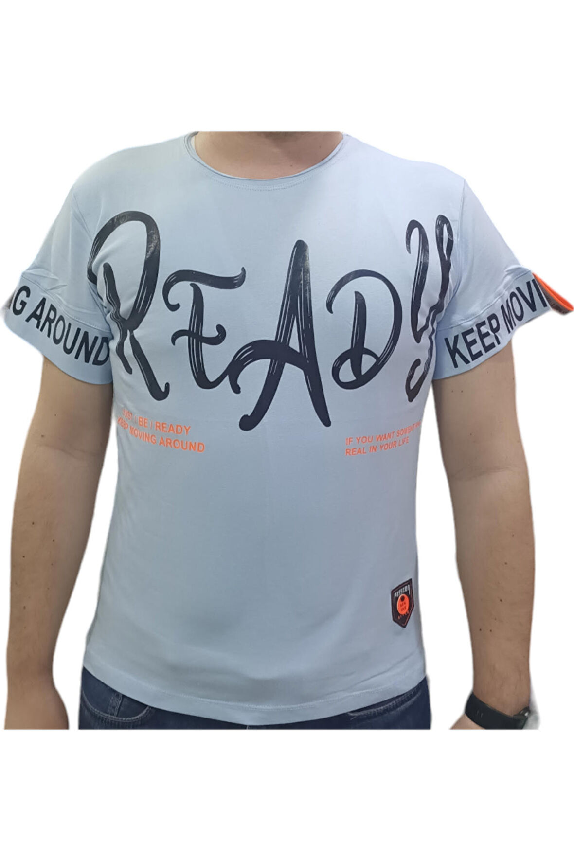 Erkek Çocuk Ready Yazı Desenli Likralı Buz Mavisi Renk Tişört