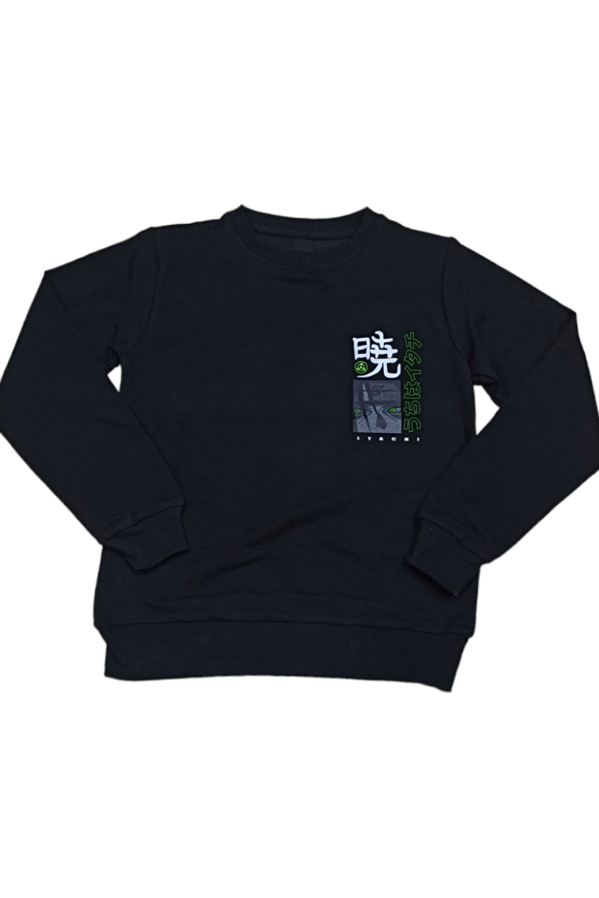 Erkek Çocuk /Kız Çocuk Çift Taraf Anime Karakter Yazı Desenli Siyah Sweatshirt