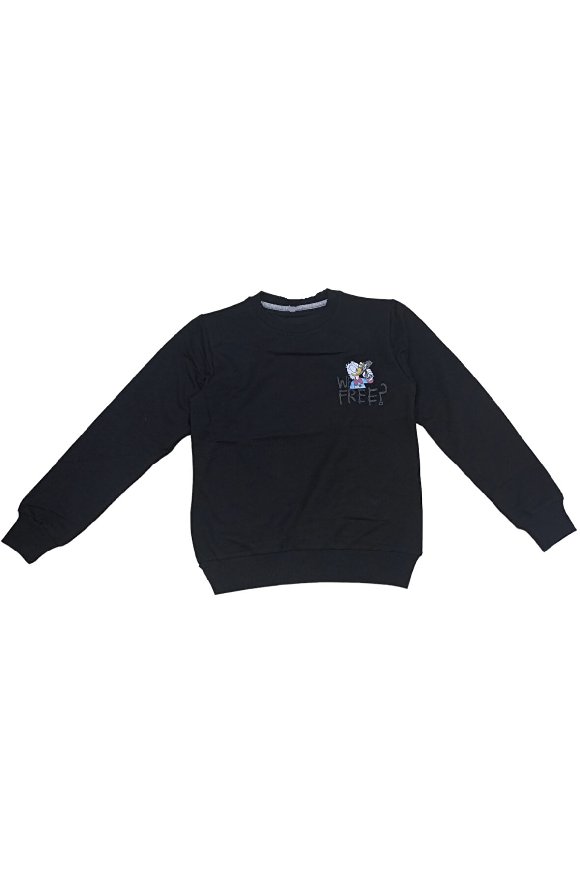 Erkek Çocuk /Kız Çocuk Free Yazı Ördek Desenli Çift Taraf Baskılı Siyah Renk Sweatshirt
