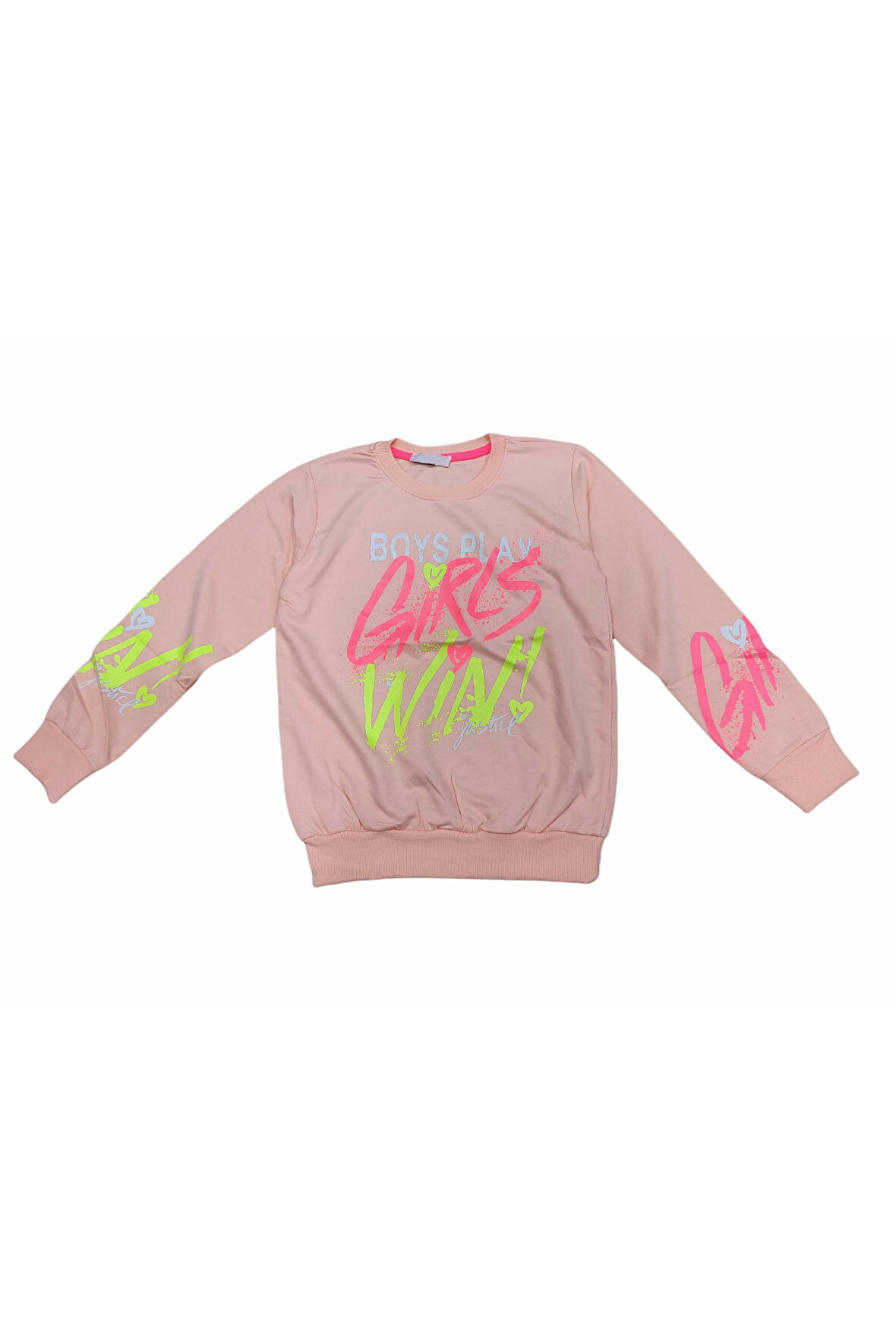Kız Çocuk Girl Win Yazı Desenli Pudra Renk Sweatshirt