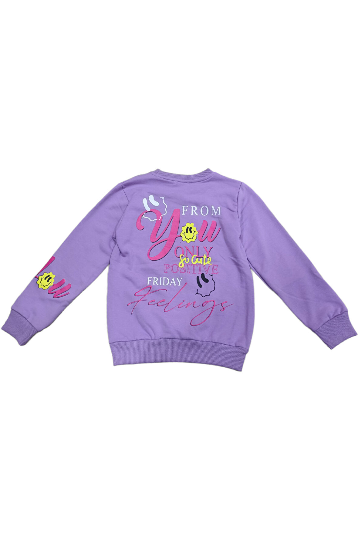 Kız Çocuk You Only Önü Arkası Yazı Resim Desenli Lila Renk Şardonlu Sweatshirt