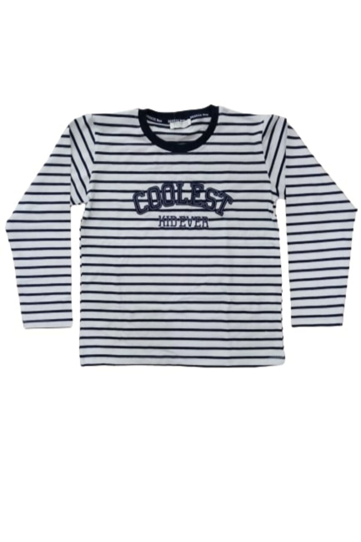 Erkek Çocuk Önü Coolest Yazı Desenli Lacivert Çizgili Sweatshirt