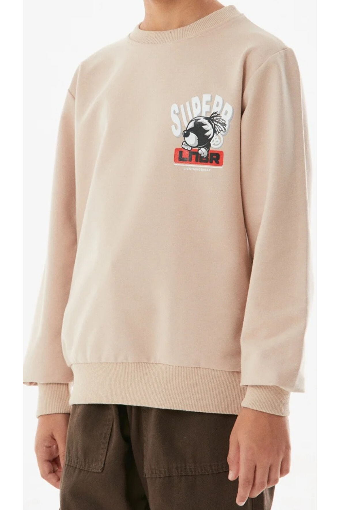 Erkek Çocuk Superb Önü Arkası Yazı Resim Desenli Bej Renk Sweatshirt