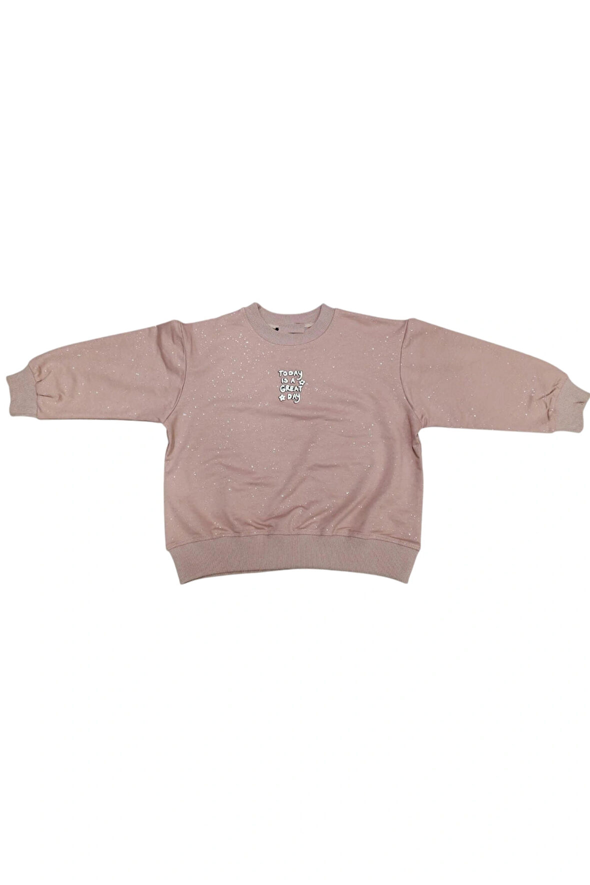 Kız Çocuk Today Yazılı Kendinden Simli Koyu Pudra Renk Sweatshirt