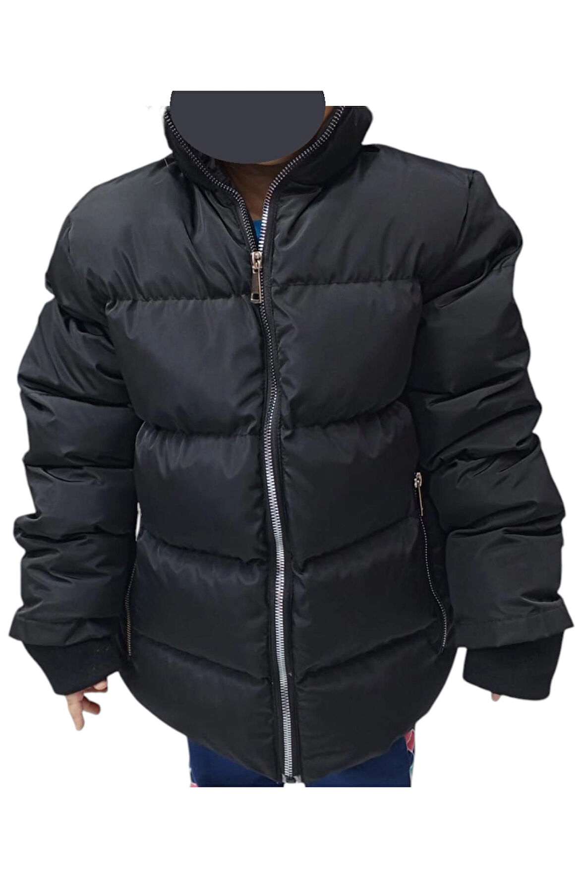 Erkek Çocuk /Kız Çocuk Kapüşonsuz Fermuar Cepli İçi Peluş Astarlı Siyah Renk Mont