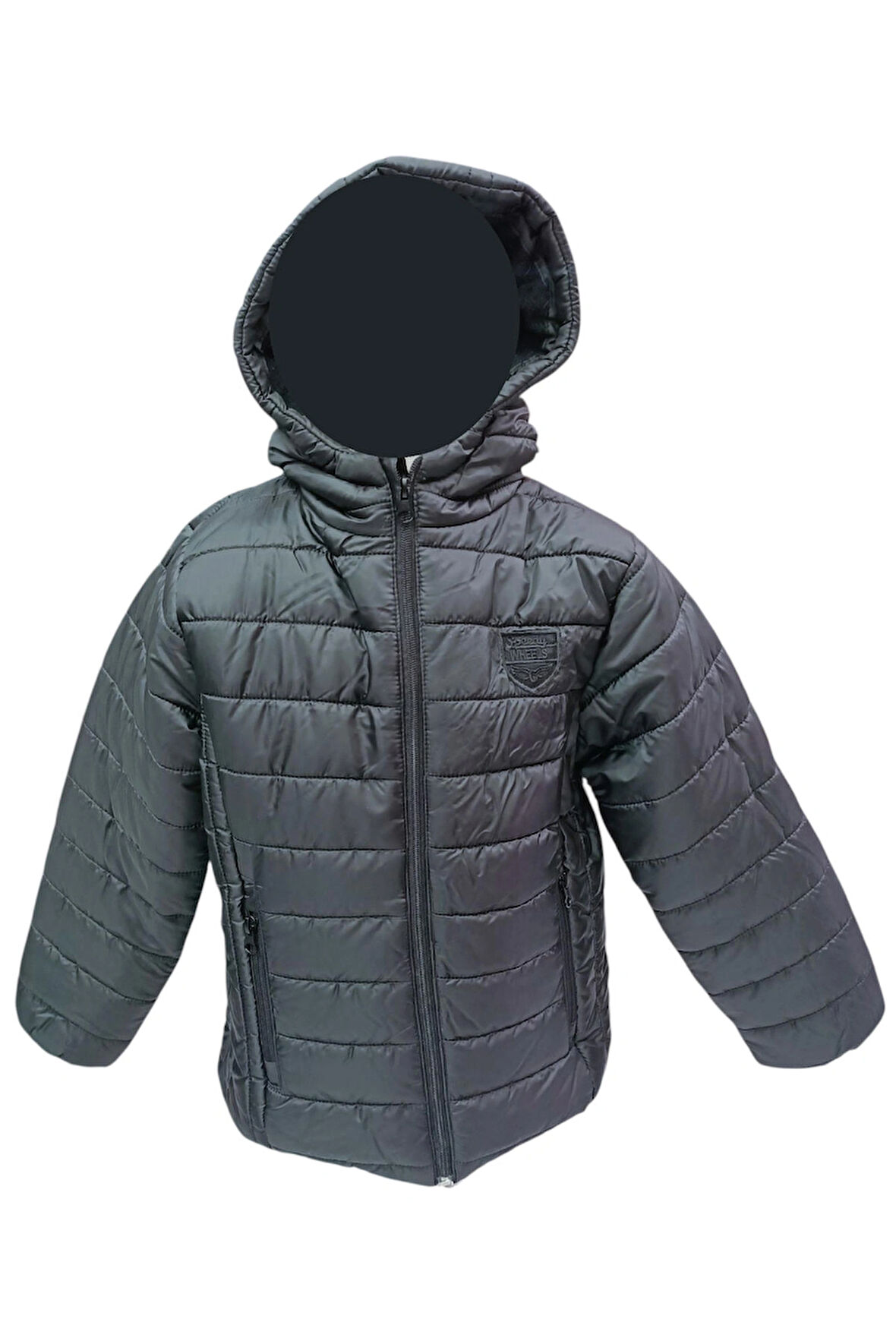 Erkek Çocuk Speedy Armalı Kapüşonu Sabit İçi Polar Astarlı Siyah Mont