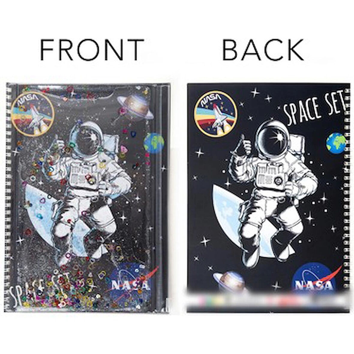 Vuki A5 Boy Simli ve Sulu Şeffaf Kalemlikli Astronot TELLİ Defter 