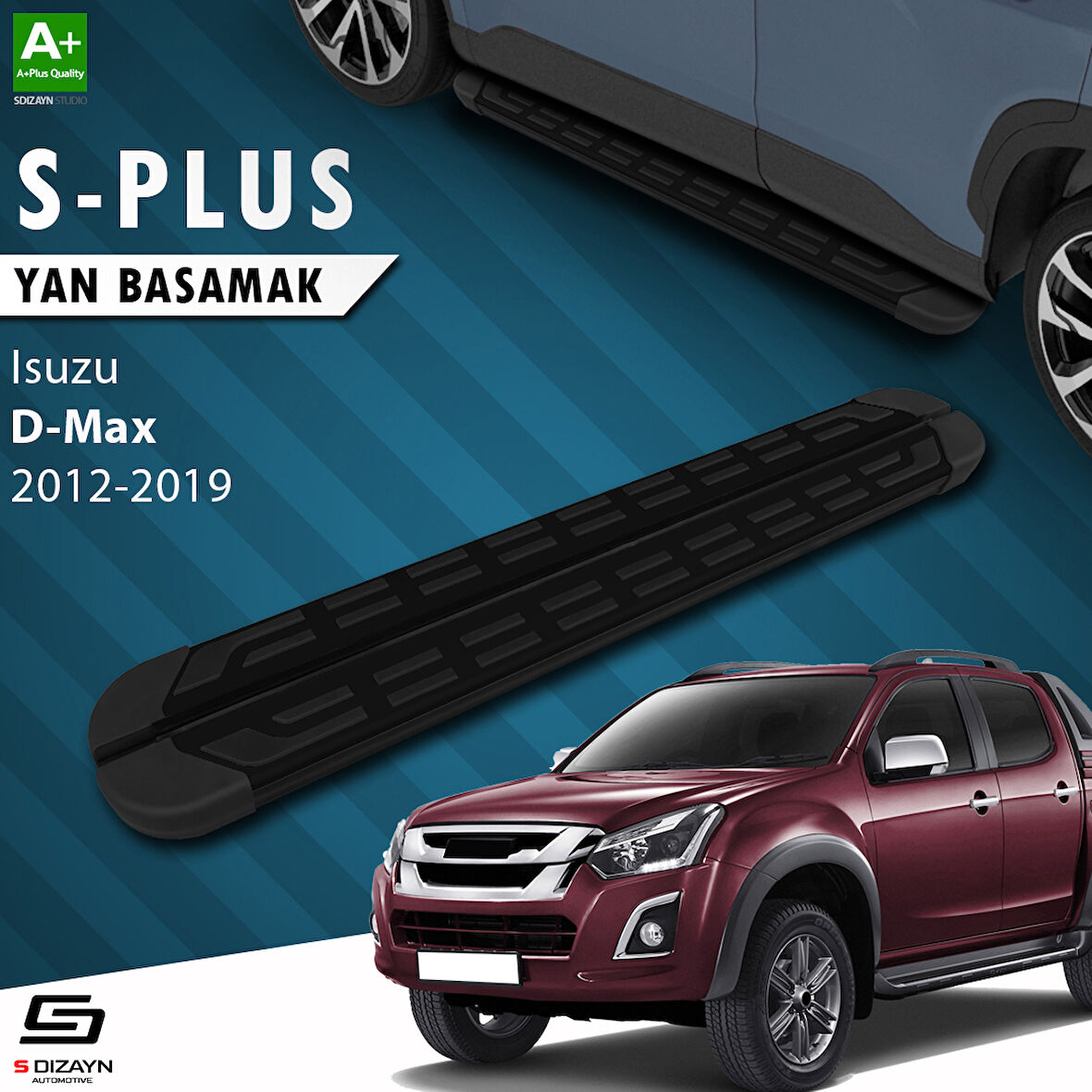 S-Dizayn Isuzu D-Max 2 S-Plus Siyah Yan Basamak 203 Cm 2012-2019 A+ Kalite