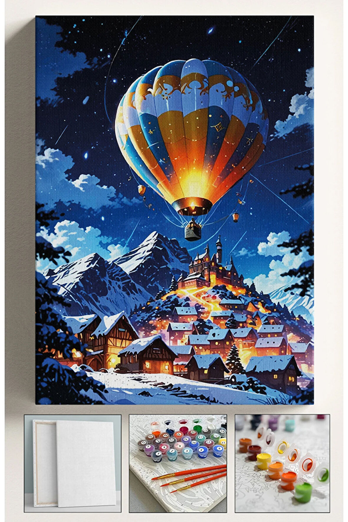 Sayılarla Boyama Hobi Seti Çerçeveli Numaralı Tuval Fırça Boya Dahil Kasnaklı BALON 40x50 Cm