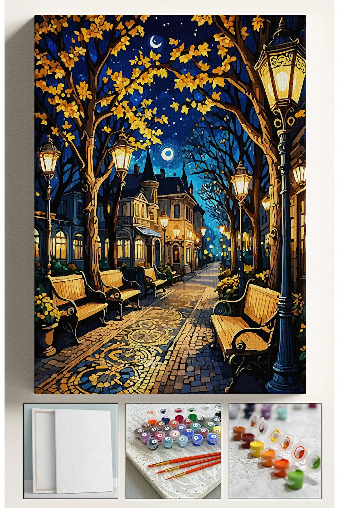 Sayılarla Boyama Çerçeveli Hobi Seti Numaralı Tuval Fırça Boya Dahil Kasnaklı 40X50 Cm - IŞIKLI YOL