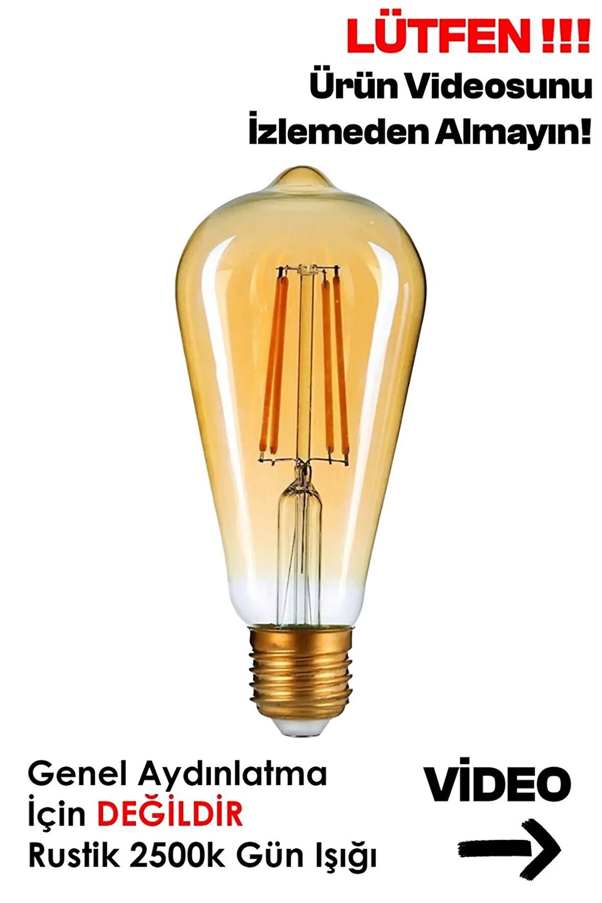 Rustik Led Ampül E27 Duy Armut Tipi St64 Model 4w Amber Rengi 360lmn