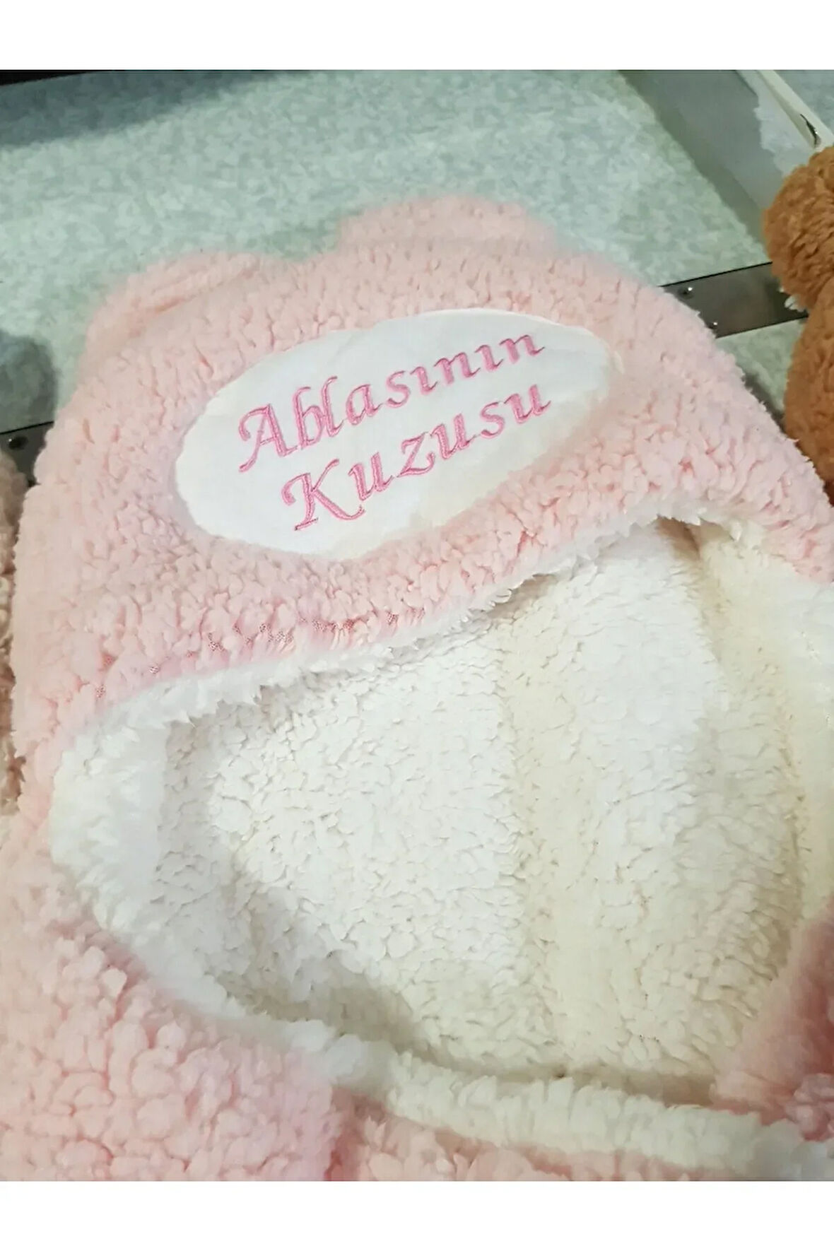 İsim Nakışlı Uyku Tulumu Dış Kundak Açık Pembe - Welsoft Kapüşonlu Çift Katman Ayaklı Model