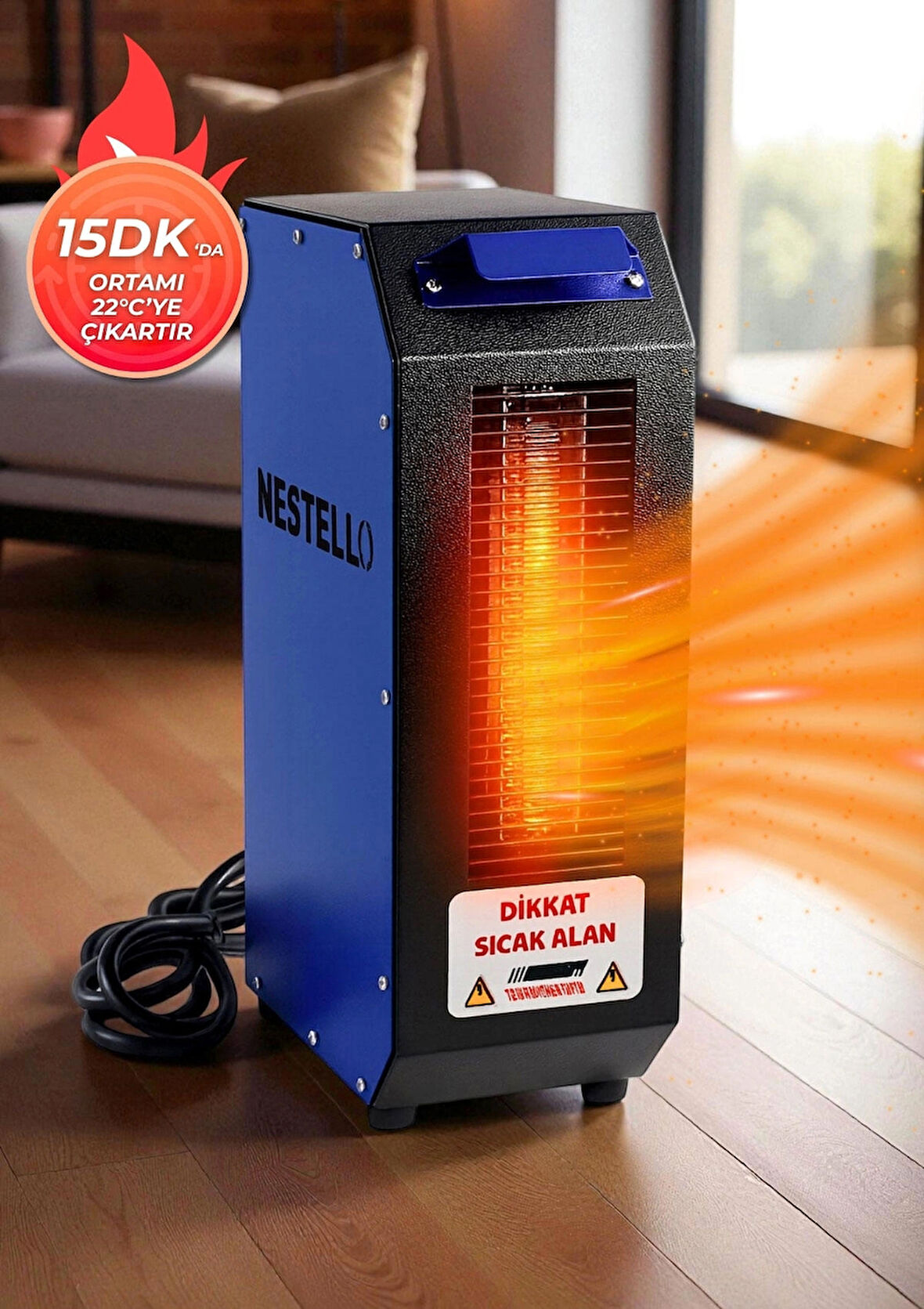Nestello Elektrikli Isıtıcı 3400W, 3 Kademeli Ayar, Sessiz Fanlı Isıtıcı