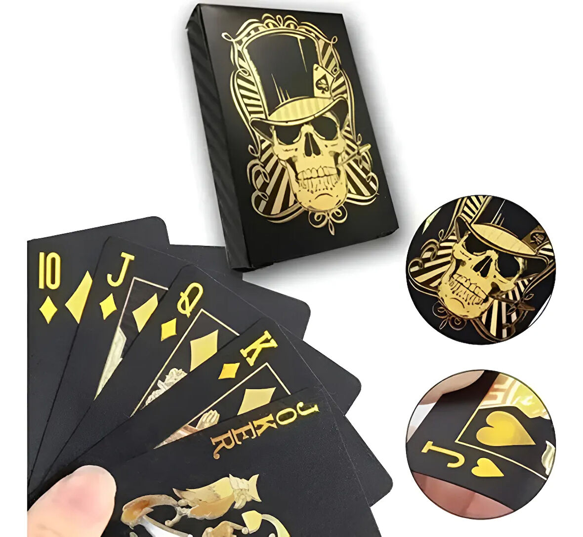 Siyah-Altın Kurukafa İskambil Kağıdı Plastik Su Geçirmez Oyun Kağıdı