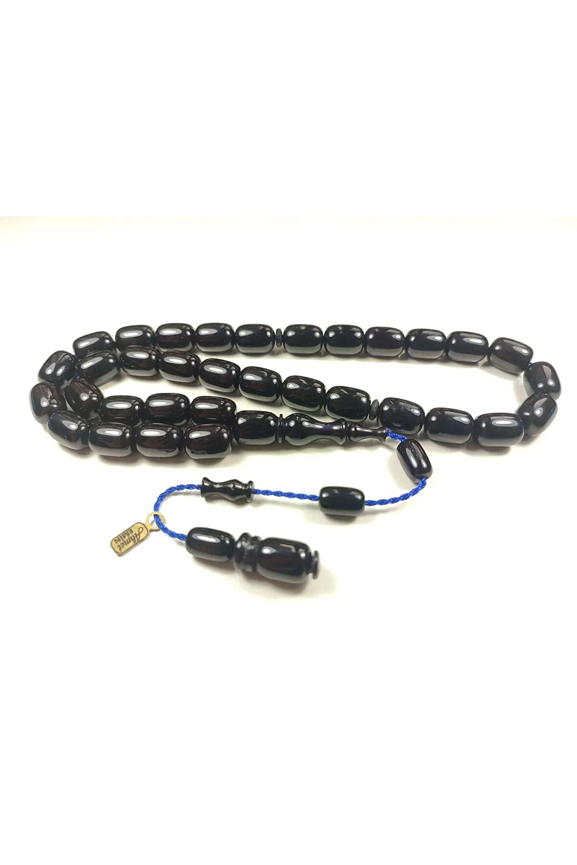 Ahmet Emin Usta Eseri 3 kat Cilalı İnci Siyahı Sıkma Kehribar Tesbih Sertifikalı 6139