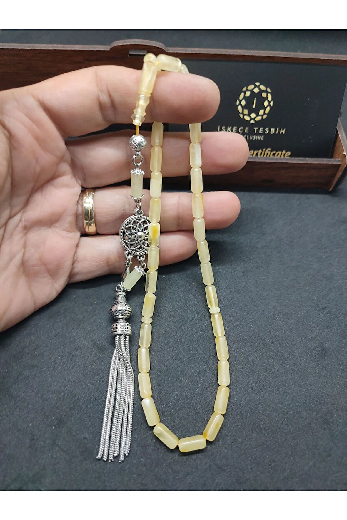 Ahşap Hediye Kutulu Gümüş Püsküllü 9.49 Gr. Kalingrad Rus Kaya Damla Sertifikalı 8555