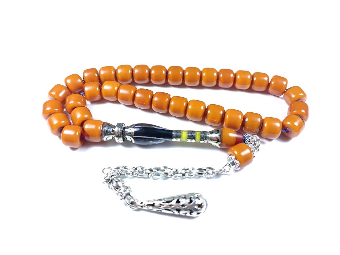 Gümüş Kaplama Püskül Nakkaş İmame Fatih Sultan Mehmet Han Resimli Sıkma Kehribar