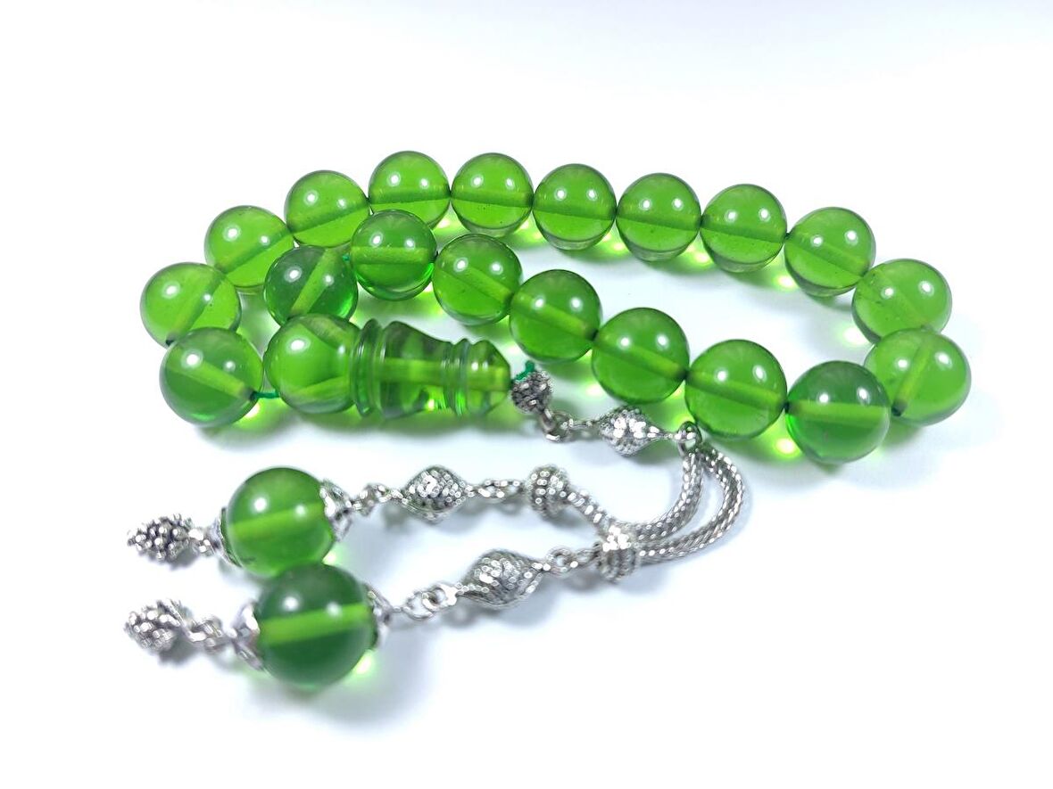 Çift Sallantılı Gümüş Kaplama Püskül Kombinli  Maskot Ateş Kehribar Yeşil