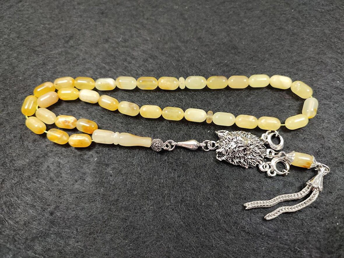 Kurt Başlı Alman Gümüş Püskül Kombinli Baltık Mat Kaya Damla Model 3378