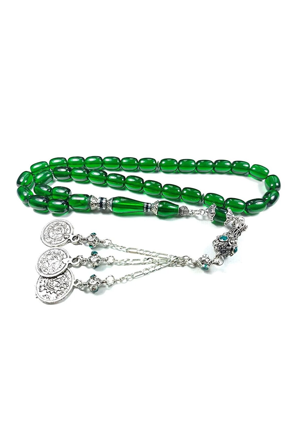 Gümüş Kaplama Püsküllü 925 Ayar Gümüş Nakkaş İmame Alman Zar Kehribar Sertifikalı 3929