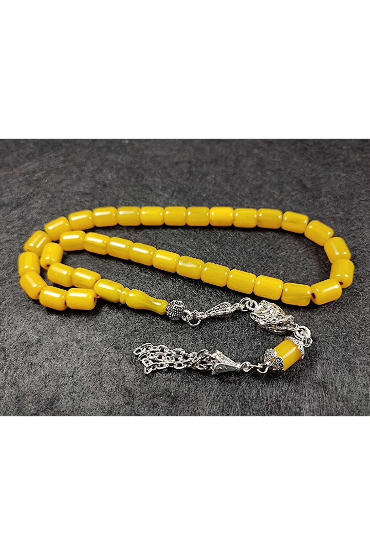 Gümüş Kaplama Püsküllü Bilek Boy Sıkma Kehribar Sertifikalı No 3946