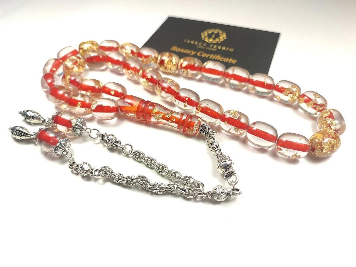 Gümüş Kaplama Püsküllü Yenilebilir Altın Parçacıklı İri Boy Ateş-i Kehribar Sertifikalı No 4007