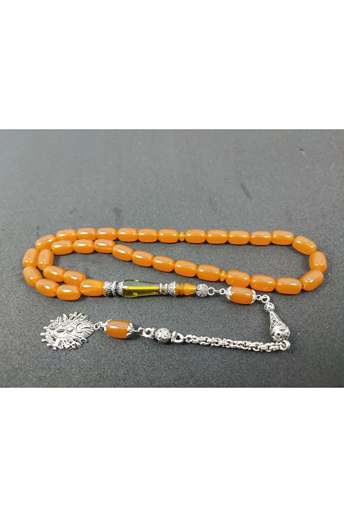 Şevket Alkan Usta Eseri 925 Ayar Gümüş Nakkaş Sıkma Kehribar Sertifikalı 6410