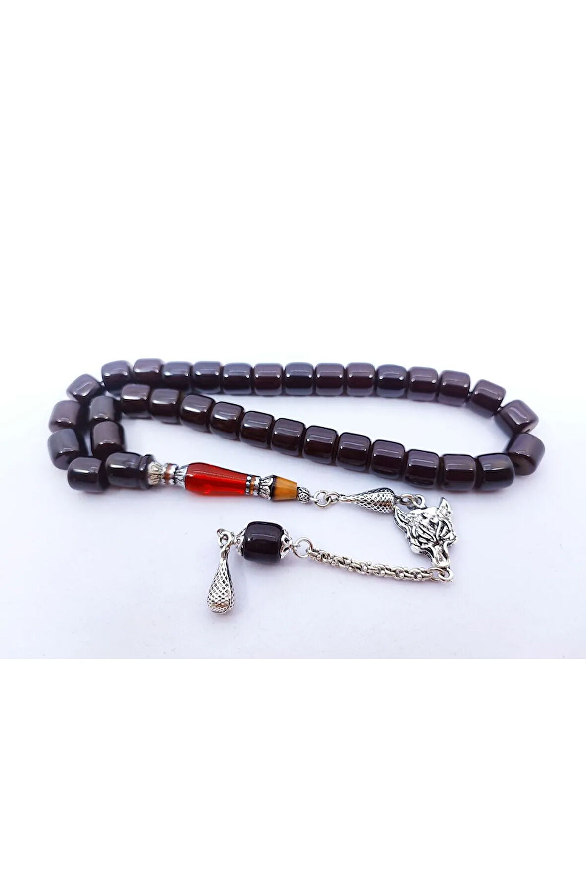 Şevket Alkan Usta Eseri 925 Ayar Gümüş Nakkaş İnci Siyahı Sıkma Kehribar Sertifikalı 7366