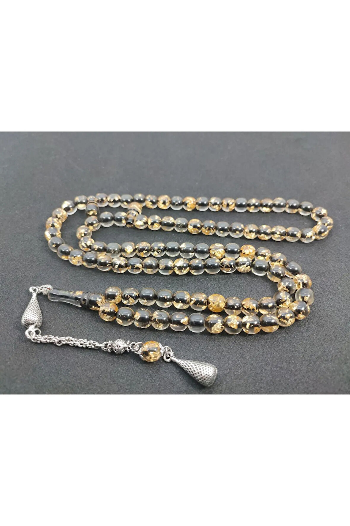 Başka Yerde Yok!!! Furkan Gül Usta Eseri Altın Varaklı 99 Habbe Ateş-i Kehribar Sertifikalı 7561