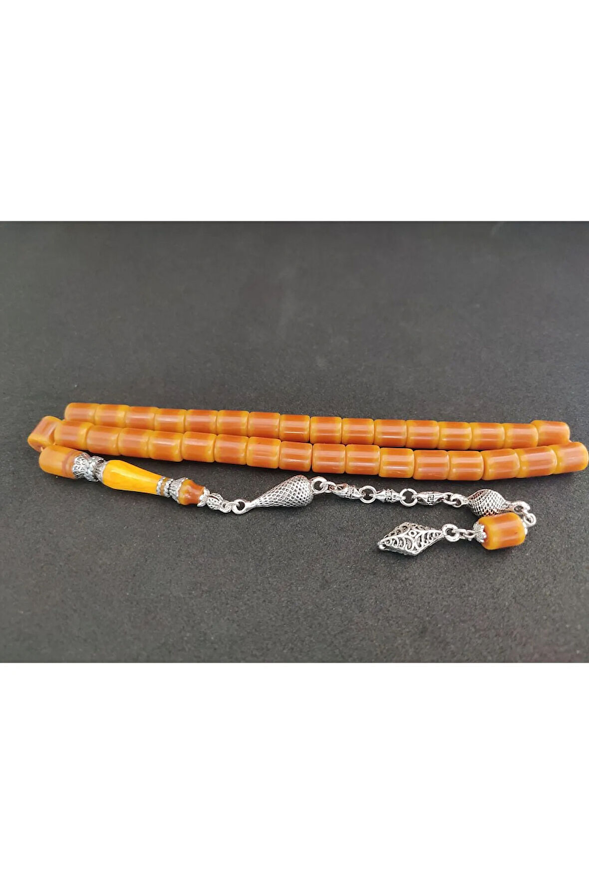 Şevket Alkan Usta Eseri 925 Ayar Gümüş Nakkaş Sıkma Kehribar Sertifikalı 7857