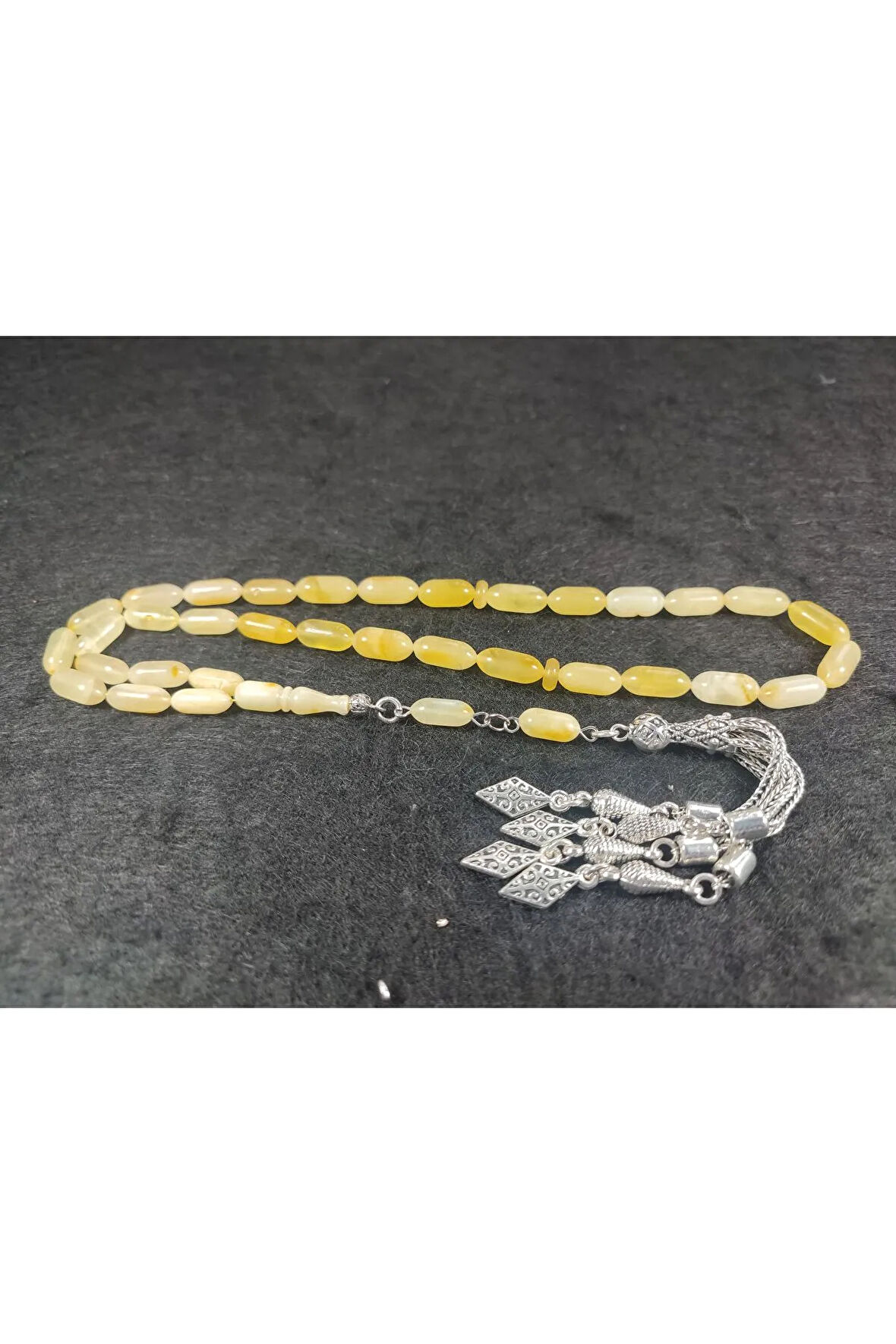 925 Ayar Gümüş Püskül 13.25 Gr. 2 Yedek Habbeli Baltık Kraliçe Kaya Damla Sertifikalı 5939