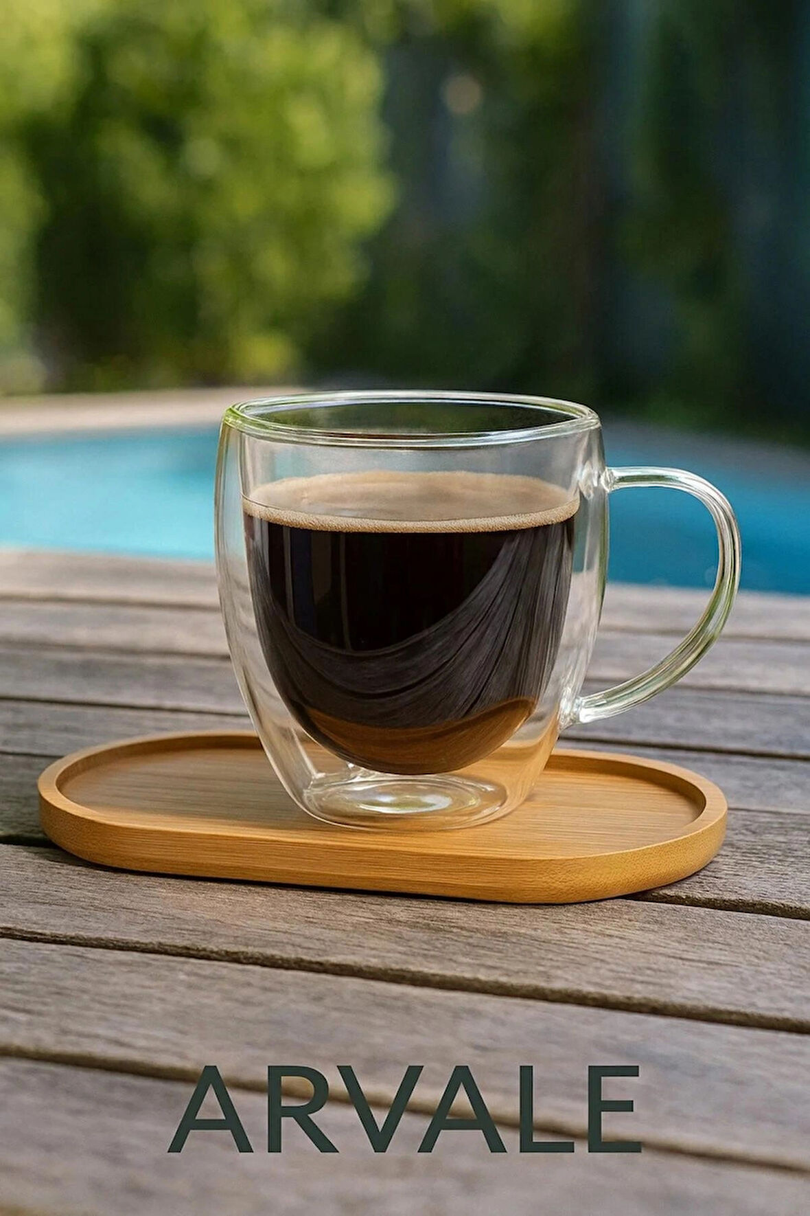 Kahve Keyfi Set - Bambu Oval Sunumluk Ve 250 ML Çift Cidarlı Kupa Kahve Ve Çay Kupası Bardak