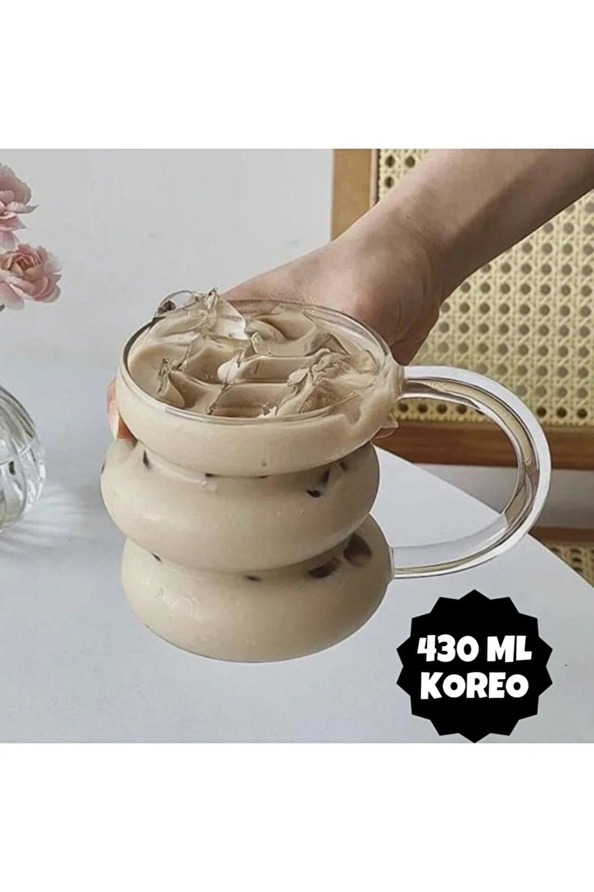 Koreo Ateşe Temas Edebilen Asimetrik Kulplu Bardak Kupa 430 ml