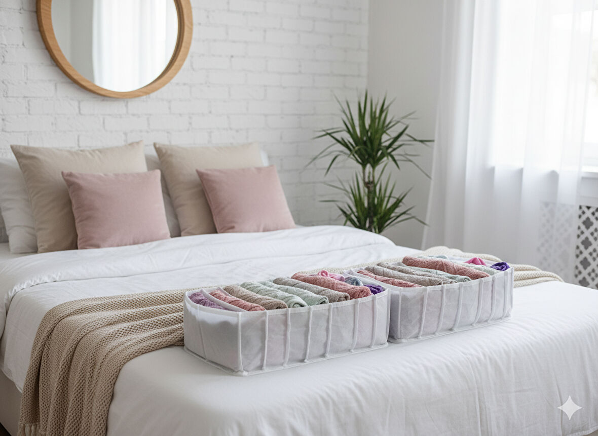 2'li Organizer L Akordiyon L Boy 8 Bölmeli Çok Amaçlı Dolap Içi ve Çekmece Içi Düzenleyici Cepli