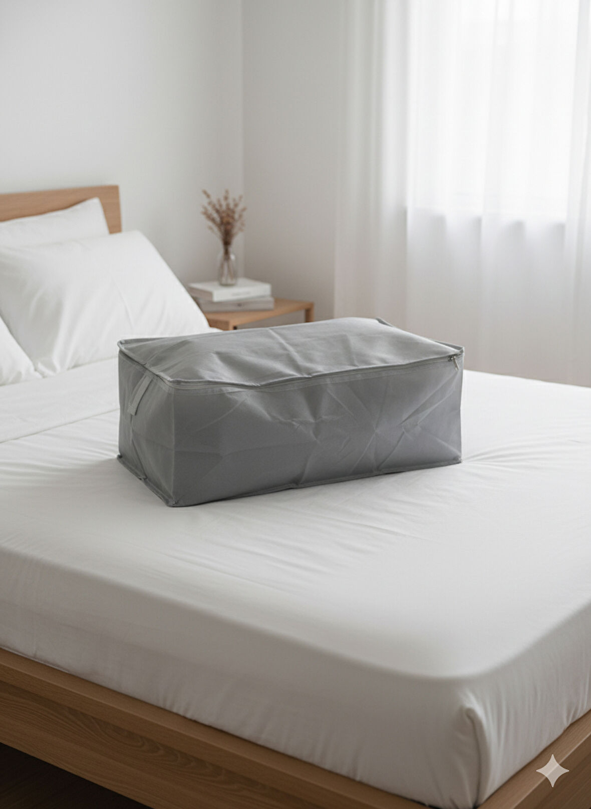 Gri Büyük Baza Altı & Çekyat Tipi Tela Hurç 65x45x22 cm – Fermuarlı Saklama ve Düzenleme Hurcu