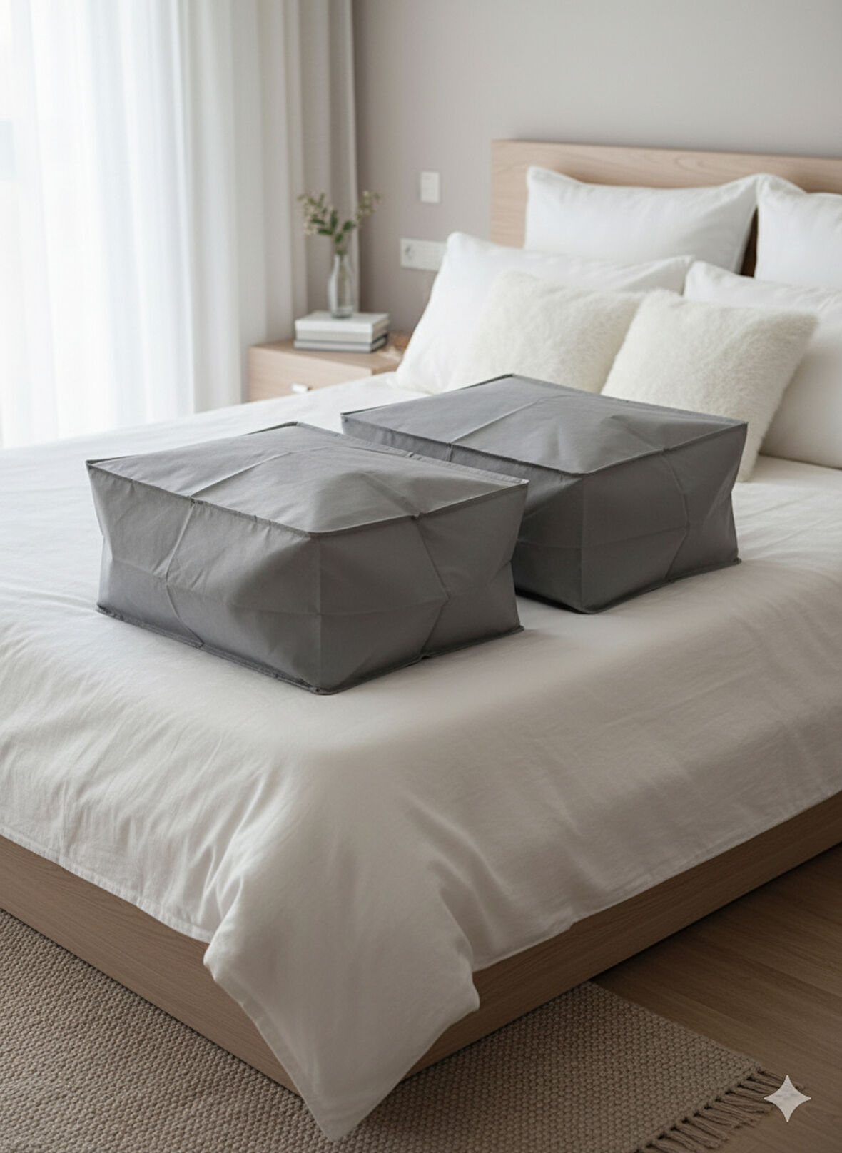 2'li Gri Büyük Baza Altı & Çekyat Tipi Tela Hurç 65x45x22 cm – Fermuarlı Saklama ve Düzenleme Hurcu